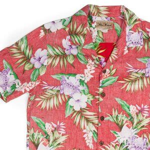 Vintage BLUE HAWAII Hawaiian Islands Tropical Plants & Flowers Button Up MED